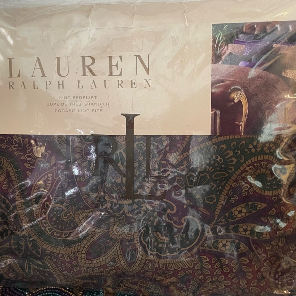 Ralph Lauren “New Bohemian” Purple Gold Paisley King Bedskirt - NEW IN PACKAGE